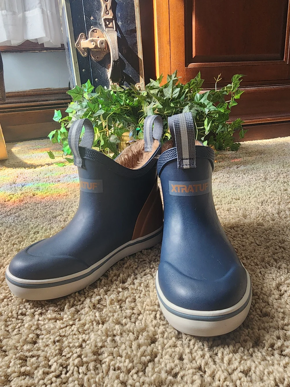 Xtratuf Kids Faux Fur Lined Navy and Tan Waterproof Rain & Snow Boots